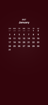 January 2027 Burgundy Calendar Phone Wallpaper