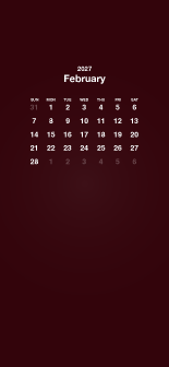 Fondo de pantalla burdeos para móvil con calendario de febrero de 2027