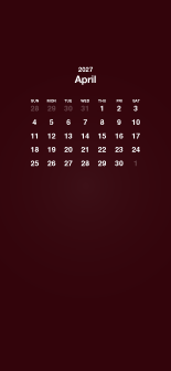 Fondo de pantalla burdeos para móvil con calendario de abril de 2027