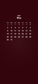 Fondo de pantalla burdeos para móvil con calendario de mayo de 2027