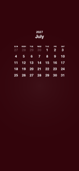 Fondo de pantalla burdeos para móvil con calendario de julio de 2027