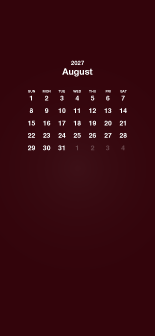 Fondo de pantalla burdeos para móvil con calendario de agosto de 2027