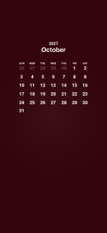 Fondo de pantalla burdeos para móvil con calendario de octubre de 2027