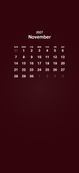 Fondo de pantalla burdeos para móvil con calendario de noviembre de 2027