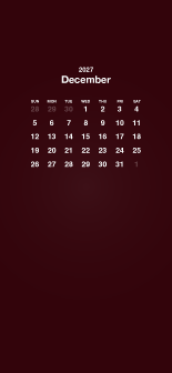 Fondo de pantalla burdeos para móvil con calendario de diciembre de 2027