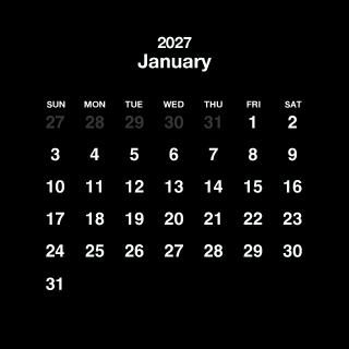 January 2027 Black Square Calendar