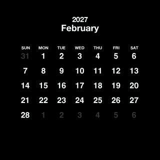 Calendario cuadrado negro de febrero de 2027