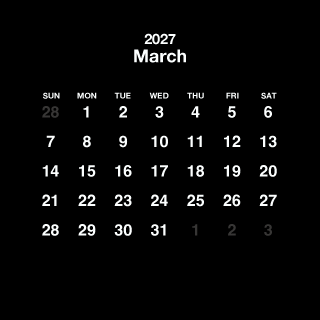 Calendario cuadrado negro de marzo de 2027