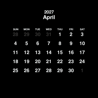 Calendario cuadrado negro de abril de 2027