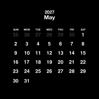 Calendario cuadrado negro de mayo de 2027