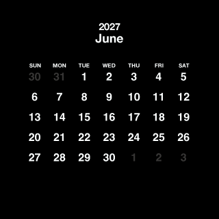 Calendario cuadrado negro de junio de 2027