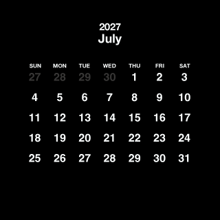 Calendario cuadrado negro de julio de 2027