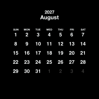Calendario cuadrado negro de agosto de 2027