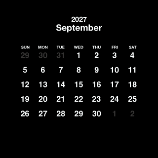 Calendario cuadrado negro de septiembre de 2027