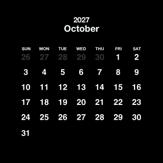 Calendario cuadrado negro de octubre de 2027