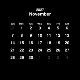 Calendario cuadrado negro de noviembre de 2027