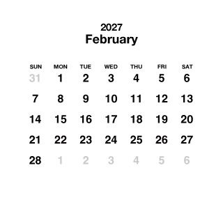 Calendario cuadrado blanco de febrero de 2027