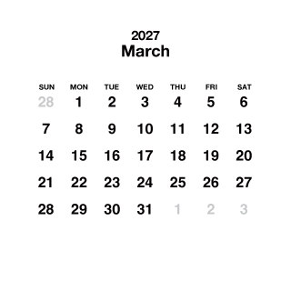Calendario cuadrado blanco de marzo de 2027