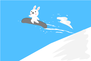Snowboard saltando lindo conejito