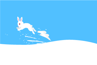 Diseño gráfico de conejo blanco para saltar sobre el campo nevado