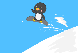 Snowboard jumping penguin