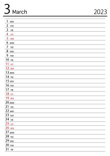 March 2021 Schedule Calendar