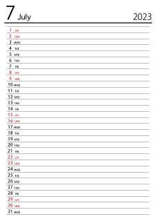 July 2021 Schedule Calendar