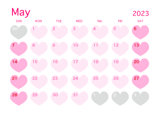 Calendario de corazón rosa de mayo de 2023
