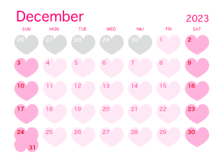 December 2023 Pink Heart Calendar