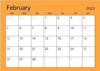 Calendario de color simple de febrero de 2023