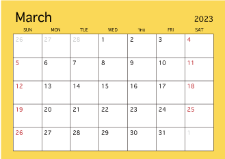Calendario de color simple de marzo de 2023
