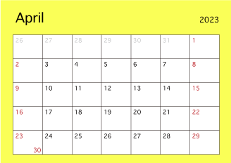 Calendario de color simple de abril de 2023