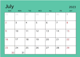 Calendario de color simple de julio de 2023