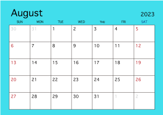 August 2023 Simple Color Calendar