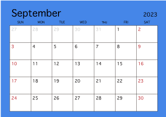 Calendario de color simple de septiembre de 2023