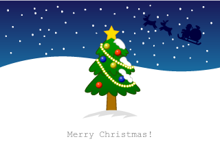 Christmas tree and Pulling Santa of Christmas card