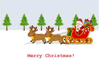 Reindeer Pulling Santa's Sleigh Christmas card