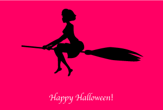 Girl Witch Silhouette Halloween Card