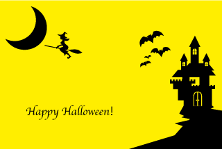 Witch and Castle Silhouette Halloween Card