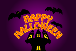 Bats and Castle Happy Halloween
