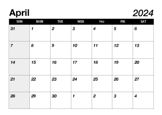 Black April 2024 Calendar