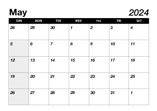 Black May 2024 Calendar
