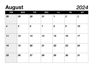 Black August 2024 Calendar