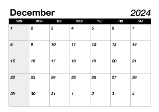 Calendario negro de enero de 2024