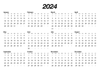 Calendario 2024 en blanco y negro