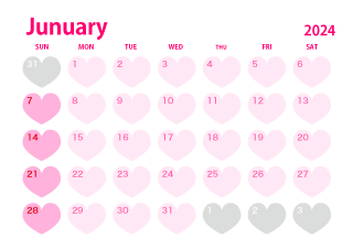 Heart January 2024 Calendar