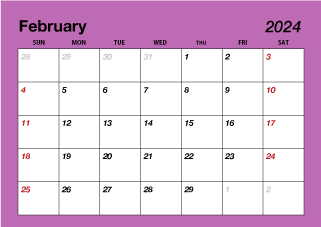 Color February 2024 Calendar