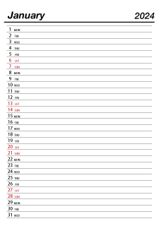 Calendario de febrero de 2024 en color