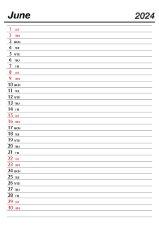 June 2024 Schedule Calendar