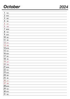 October 2024 Schedule Calendar